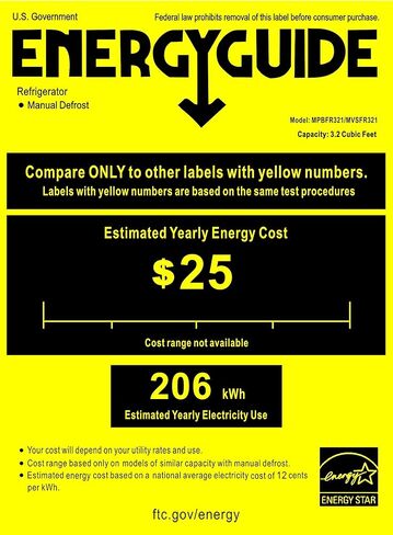 Compact refrigerator, Mini Fridge with Freezer, 3.2 Cu.Ft, Silence, 1 Door, stainless steel, Ideal Small Refrigerator for Bedroom, Office, Dorm, RV - MVSFR321, Sliver in Kuwait