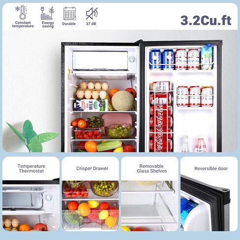 Compact refrigerator, Mini Fridge with Freezer, 3.2 Cu.Ft, Silence, 1 Door, stainless steel, Ideal Small Refrigerator for Bedroom, Office, Dorm, RV - MVSFR321, Sliver in Kuwait