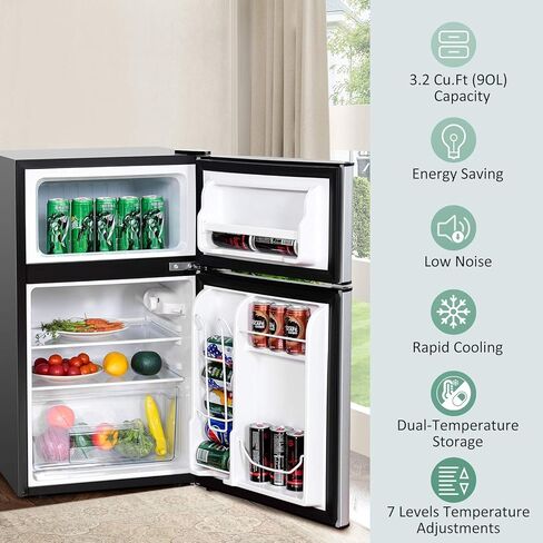 ARLIME Compact Refrigerator, 3.2 cu ft. Unit 2-Door Mini Freezer Cooler Fridge with Reversible Door, Removable Glass Shelves, Mechanical Control, Recessed Handle for Dorm, Office, Apartment (Grey) in Saudi Arabia