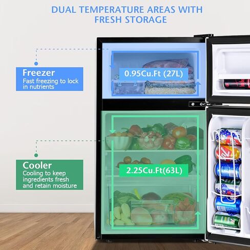 ARLIME Compact Refrigerator, 3.2 cu ft. Unit 2-Door Mini Freezer Cooler Fridge with Reversible Door, Removable Glass Shelves, Mechanical Control, Recessed Handle for Dorm, Office, Apartment (Grey) in Saudi Arabia