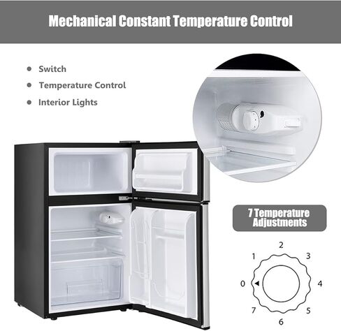 ARLIME Compact Refrigerator, 3.2 cu ft. Unit 2-Door Mini Freezer Cooler Fridge with Reversible Door, Removable Glass Shelves, Mechanical Control, Recessed Handle for Dorm, Office, Apartment (Grey) in Saudi Arabia