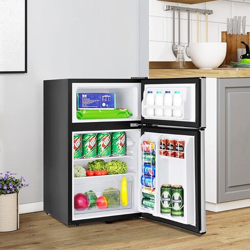 ARLIME Compact Refrigerator, 3.2 cu ft. Unit 2-Door Mini Freezer Cooler Fridge with Reversible Door, Removable Glass Shelves, Mechanical Control, Recessed Handle for Dorm, Office, Apartment (Grey) in Saudi Arabia