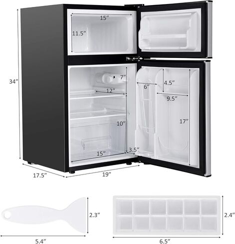 ARLIME Compact Refrigerator, 3.2 cu ft. Unit 2-Door Mini Freezer Cooler Fridge with Reversible Door, Removable Glass Shelves, Mechanical Control, Recessed Handle for Dorm, Office, Apartment (Grey) in Saudi Arabia
