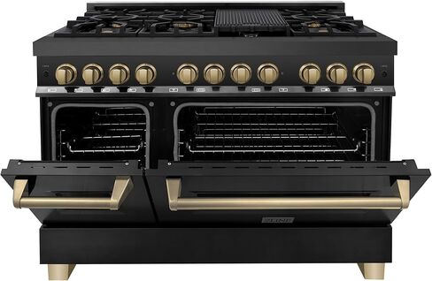 ZLINE Autograph Edition 48" 6.0 cu. ft. Dual Fuel Range with Gas Stove and Electric Oven in Black Stainless Steel with Champagne Bronze Accents (RABZ-48-CB) in Saudi Arabia
