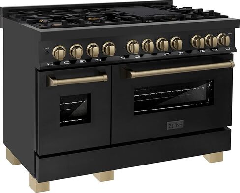 ZLINE Autograph Edition 48" 6.0 cu. ft. Dual Fuel Range with Gas Stove and Electric Oven in Black Stainless Steel with Champagne Bronze Accents (RABZ-48-CB) in Saudi Arabia