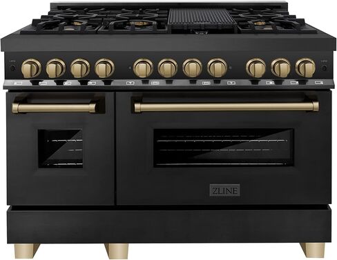 ZLINE Autograph Edition 48" 6.0 cu. ft. Dual Fuel Range with Gas Stove and Electric Oven in Black Stainless Steel with Champagne Bronze Accents (RABZ-48-CB) in Saudi Arabia