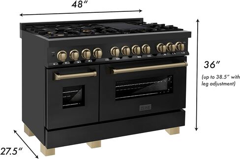 ZLINE Autograph Edition 48" 6.0 cu. ft. Dual Fuel Range with Gas Stove and Electric Oven in Black Stainless Steel with Champagne Bronze Accents (RABZ-48-CB) in Saudi Arabia
