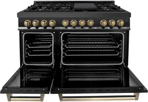 ZLINE Autograph Edition 48" 6.0 cu. ft. Dual Fuel Range with Gas Stove and Electric Oven in Black Stainless Steel with Champagne Bronze Accents (RABZ-48-CB) in Saudi Arabia