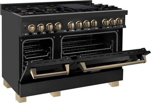 ZLINE Autograph Edition 48" 6.0 cu. ft. Dual Fuel Range with Gas Stove and Electric Oven in Black Stainless Steel with Champagne Bronze Accents (RABZ-48-CB) in Saudi Arabia