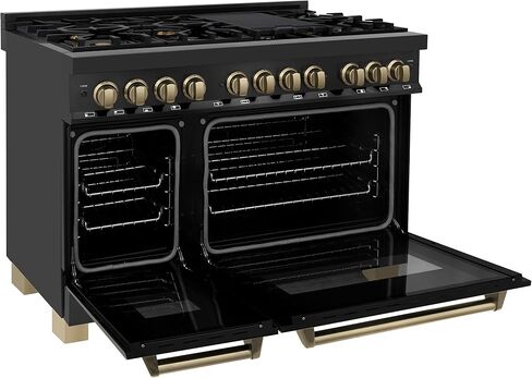 ZLINE Autograph Edition 48" 6.0 cu. ft. Dual Fuel Range with Gas Stove and Electric Oven in Black Stainless Steel with Champagne Bronze Accents (RABZ-48-CB) in Saudi Arabia