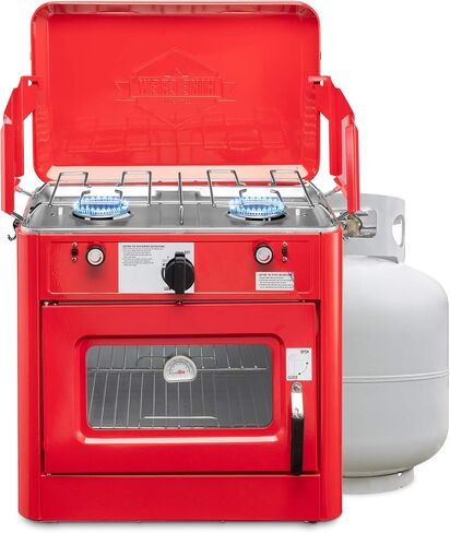 Hike Crew Outdoor Gas Camping Oven w/Carry Bag | 2-in-1 Portable Propane-Powered Stovetop & Oven w/ 2-Burner Cooktop Range, Auto Ignition, Overheat Safety Shutoff, Built-In Thermometer, Hose Regulator in Saudi Arabia