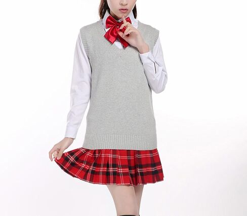 Men Women Knitted Cotton V-Neck Vest JK Uniform Pullover Sleeveless Sweater School Cardigan Light Gray in Kuwait