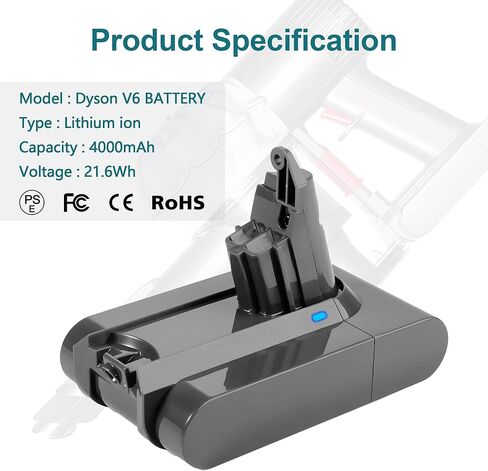 DOWEOR Dyson v6 استبدال البطارية 21.6 فولت 4000 مللي أمبير متوافق مع V6 مطلق الحيوان المطلق موتورهيد سليم SV03 SV04 SV05 SV06 SV07 SV09 DC58 DC59 DC61 DC62 DC72 DC74 مكنسة كهربائية محمولة in Kuwait
