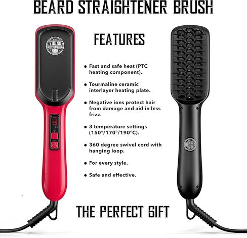 فرشاة تمليس اللحية للرجال - مشط تمليس اللحية من السيراميك والأيوني سريع التسخين للرجال - فرشاة لحية ساخنة - تتضمن مشطًا خشبيًا للحية وبلسمًا للحية برائحة خشب الصندل in Kuwait