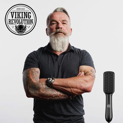 فرشاة تمليس اللحية للرجال - مشط تمليس اللحية من السيراميك والأيوني سريع التسخين للرجال - فرشاة لحية ساخنة - تتضمن مشطًا خشبيًا للحية وبلسمًا للحية برائحة خشب الصندل in Kuwait