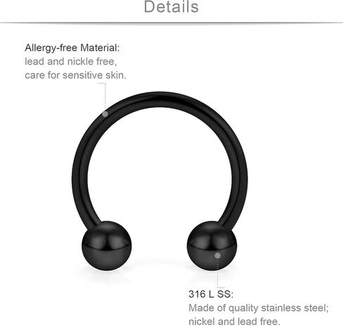 SCERRING Tragus Earrings 16g Stainless Steel Horseshoe Eyebrow Lip Rings Nail Tragus Helix Rook Cartilage Earrings Studs Ring Medusa Piercing Jewelry 8mm 36PCS in Kuwait