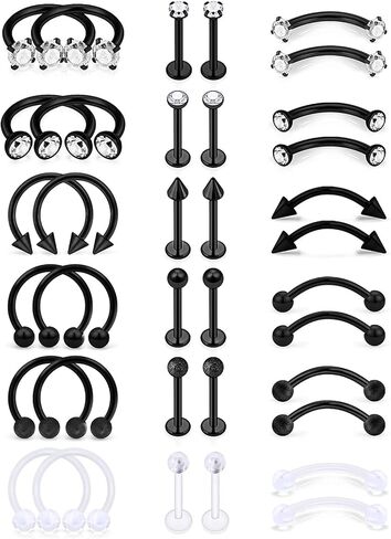 SCERRING Tragus Earrings 16g Stainless Steel Horseshoe Eyebrow Lip Rings Nail Tragus Helix Rook Cartilage Earrings Studs Ring Medusa Piercing Jewelry 8mm 36PCS in Kuwait