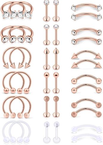 SCERRING Tragus Earrings 16g Stainless Steel Horseshoe Eyebrow Lip Rings Nail Tragus Helix Rook Cartilage Earrings Studs Ring Medusa Piercing Jewelry 8mm 36PCS in Kuwait