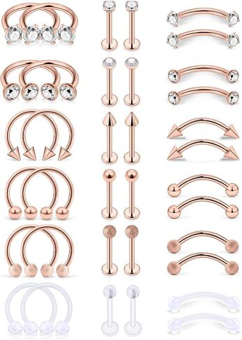 SCERRING Tragus Earrings 16g Stainless Steel Horseshoe Eyebrow Lip Rings Nail Tragus Helix Rook Cartilage Earrings Studs Ring Medusa Piercing Jewelry 8mm 36PCS in Kuwait