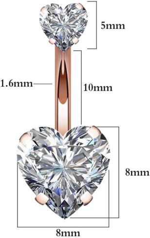 14G حلقات زر البطن الفولاذ الجراحية مزدوجة القلب زركون السرة الحديد مسمار ثقب الجسم in Kuwait