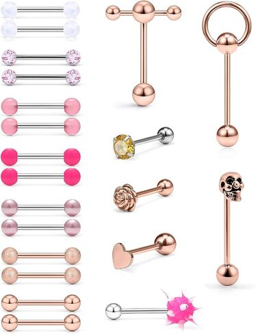 SCERRING 14G حلقات اللسان زهرة من الستانلس ستيل الجمجمة القلب اللسان الحلمة الدائري هيئة ثقب المجوهرات التجنيب 21 قطعة in Kuwait
