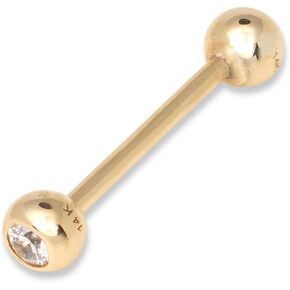 JewelryWeb Solid 14k Gold 14G 5mm Bezel Cubic Zirconia Straight Barbell Internally Threaded Tongue Ring