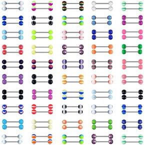 CrazyPiercing 100Pcs 14G Acrylic Tongue Rings, Multi Color Assortment Flexible Tongue Rings Barbells Mix Piercing in Saudi Arabia