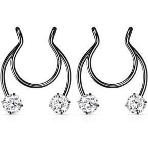 Pierced Owl - 18GA Stainless Steel Prong Set CZ Crystal Horseshoe Clip On Non-Pierce Fake Septum Nipple Rings, Sold as a Pair in Saudi Arabia