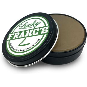 Lucky Franc's BayRum Shaving Soap - Premium Luxury Bay Rum Shave Soap for Men - Natural Shea Butter, Argan Oil, Kaolin, & Aloe - Barber Quality Lather 4oz Shaving Soap Puck - Shaving Soap Made In USA
