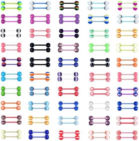 CrazyPiercing 100Pcs 14G Acrylic Tongue Rings, Multi Color Assortment Flexible Tongue Rings Barbells Mix Piercing in Kuwait