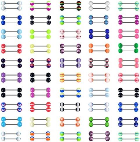 CrazyPiercing 100Pcs 14G Acrylic Tongue Rings, Multi Color Assortment Flexible Tongue Rings Barbells Mix Piercing in Kuwait