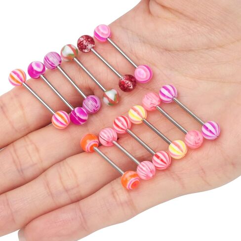 CrazyPiercing 100Pcs 14G Acrylic Tongue Rings, Multi Color Assortment Flexible Tongue Rings Barbells Mix Piercing in Kuwait