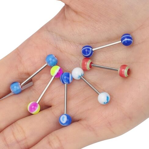 CrazyPiercing 100Pcs 14G Acrylic Tongue Rings, Multi Color Assortment Flexible Tongue Rings Barbells Mix Piercing in Kuwait