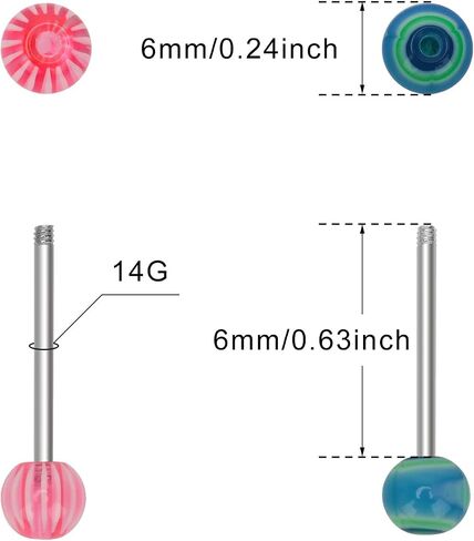 CrazyPiercing 100Pcs 14G Acrylic Tongue Rings, Multi Color Assortment Flexible Tongue Rings Barbells Mix Piercing in Kuwait
