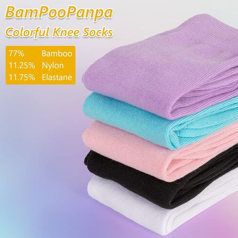 BampooPanPa 4 أزواج من جوارب الخيزران للركبة، جوارب رقيقة كاجوال، جوارب خفيفة الوزن قابلة للتنفس in Kuwait