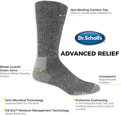 Dr. Scholl's Men's Advanced Relief Blisterguard Socks - 2 & 3 Pair Packs - Non-Binding Cushioned Moisture Management in Kuwait