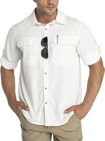 Outdoor Ventures Men's UPF 50+ UV Sun Protection Shirt, Long Sleeve Hiking Fishing Shirt Cooling Quick Dry for Safari Travel in Kuwait