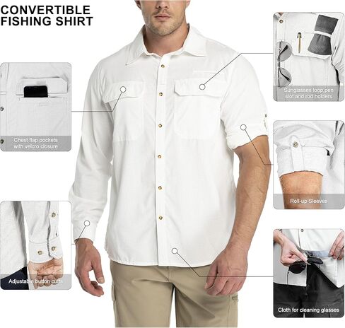 Outdoor Ventures Men's UPF 50+ UV Sun Protection Shirt, Long Sleeve Hiking Fishing Shirt Cooling Quick Dry for Safari Travel in Kuwait