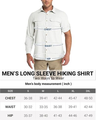 Outdoor Ventures Men's UPF 50+ UV Sun Protection Shirt, Long Sleeve Hiking Fishing Shirt Cooling Quick Dry for Safari Travel in Kuwait