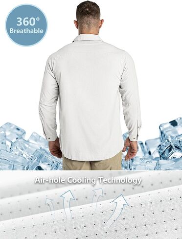Outdoor Ventures Men's UPF 50+ UV Sun Protection Shirt, Long Sleeve Hiking Fishing Shirt Cooling Quick Dry for Safari Travel in Kuwait