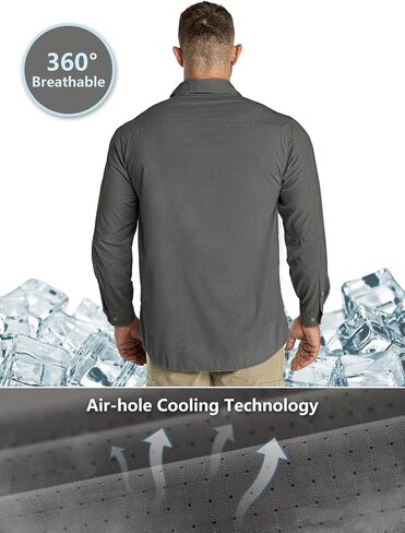 Outdoor Ventures Men's UPF 50+ UV Sun Protection Shirt, Long Sleeve Hiking Fishing Shirt Cooling Quick Dry for Safari Travel in Kuwait