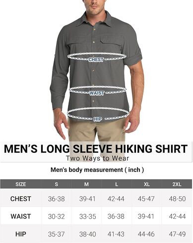 Outdoor Ventures Men's UPF 50+ UV Sun Protection Shirt, Long Sleeve Hiking Fishing Shirt Cooling Quick Dry for Safari Travel in Kuwait