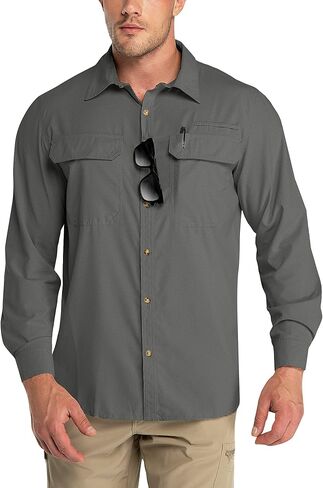 Outdoor Ventures Men's UPF 50+ UV Sun Protection Shirt, Long Sleeve Hiking Fishing Shirt Cooling Quick Dry for Safari Travel in Kuwait