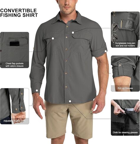 Outdoor Ventures Men's UPF 50+ UV Sun Protection Shirt, Long Sleeve Hiking Fishing Shirt Cooling Quick Dry for Safari Travel in Kuwait