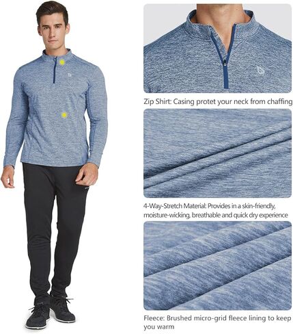 BALEAF Men's 1/4 Zip Pullover Running Shirts Long Sleeved Tops Back Pocketed for Golf Cold Weather in Saudi Arabia