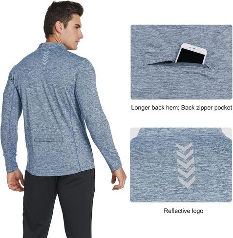 BALEAF Men's 1/4 Zip Pullover Running Shirts Long Sleeved Tops Back Pocketed for Golf Cold Weather in Saudi Arabia
