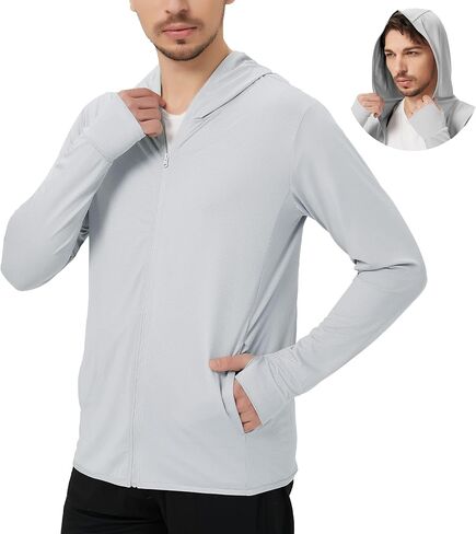 قميص بقلنسوة للحماية من الشمس للرجال بعامل حماية من أشعة الشمس 50+ وأكمام طويلة وعامل حماية من الطفح الجلدي وصيد الأسماك والجري والمشي لمسافات طويلة in Kuwait