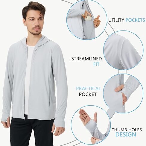 قميص بقلنسوة للحماية من الشمس للرجال بعامل حماية من أشعة الشمس 50+ وأكمام طويلة وعامل حماية من الطفح الجلدي وصيد الأسماك والجري والمشي لمسافات طويلة in Kuwait