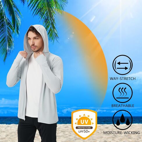 قميص بقلنسوة للحماية من الشمس للرجال بعامل حماية من أشعة الشمس 50+ وأكمام طويلة وعامل حماية من الطفح الجلدي وصيد الأسماك والجري والمشي لمسافات طويلة in Kuwait