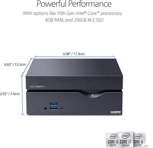 ASUS VivoMini VC66-C2 with Intel Six Cores Core i5-10400, 8GB RAM, PCIE 256GB SSD, Triple 4K, WiFi 6, 4-in1 Card Reader, Windows 10 Home in Saudi Arabia